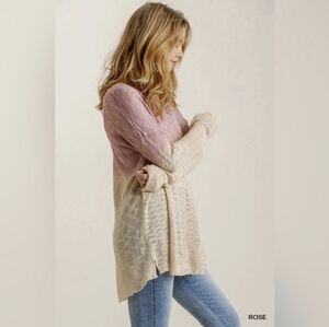 Umgee Dip Dye Loose Knit Sweater – Rose & Taupe Size M NWT